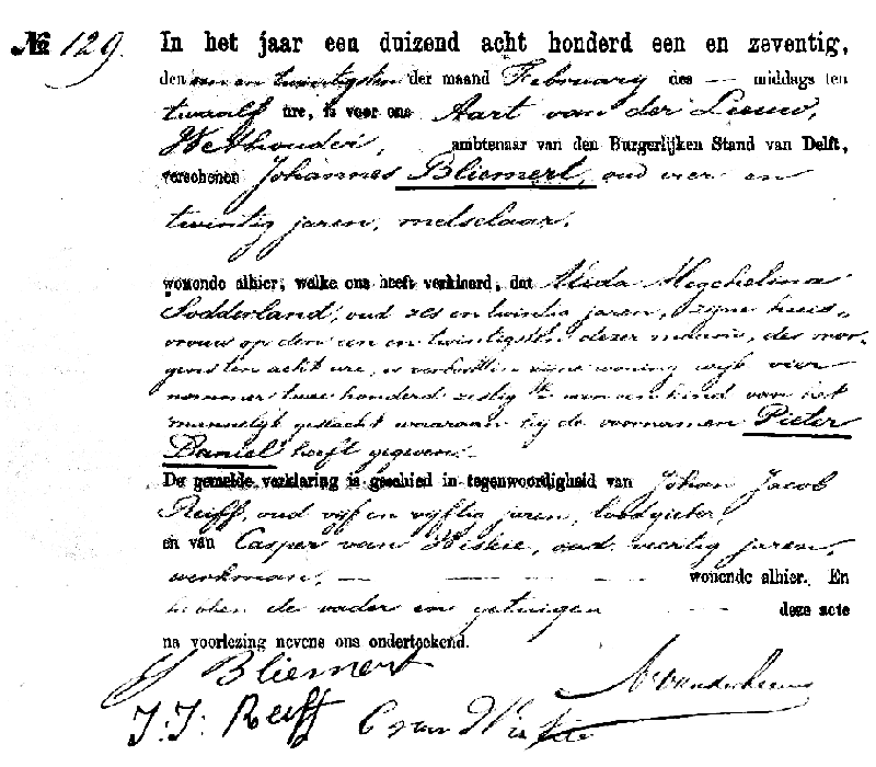 18710221 geb akte 129 Pieter D zv J Bliemert - AM Sodderland